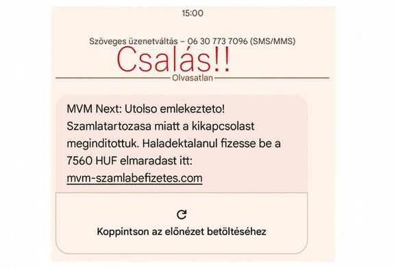 Megszaporodtak az MVM Next nevével visszaélő, SMS-üzenetekkel elkövetett csalási kísérletek. Képek: Police.hu Megszaporodtak az MVM Next nevével visszaélő, SMS-üzenetekkel elkövetett csalási kísérletek. Képek: Police.hu