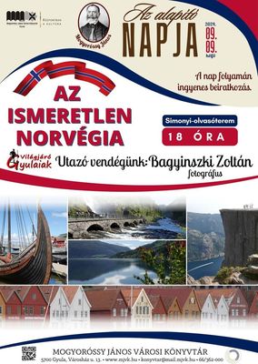 A knyvtr az alapt napjt szeptember 9-n nnepli. Ezen a napon djtalanul lehet beiratkozni. Az esti program a Viljr Gyulaiak sorozat jabb eladsa lesz a Simonyi-olvasteremben. Plakt forrsa: Mogyorssy Jnos Vrosi Knyvtr